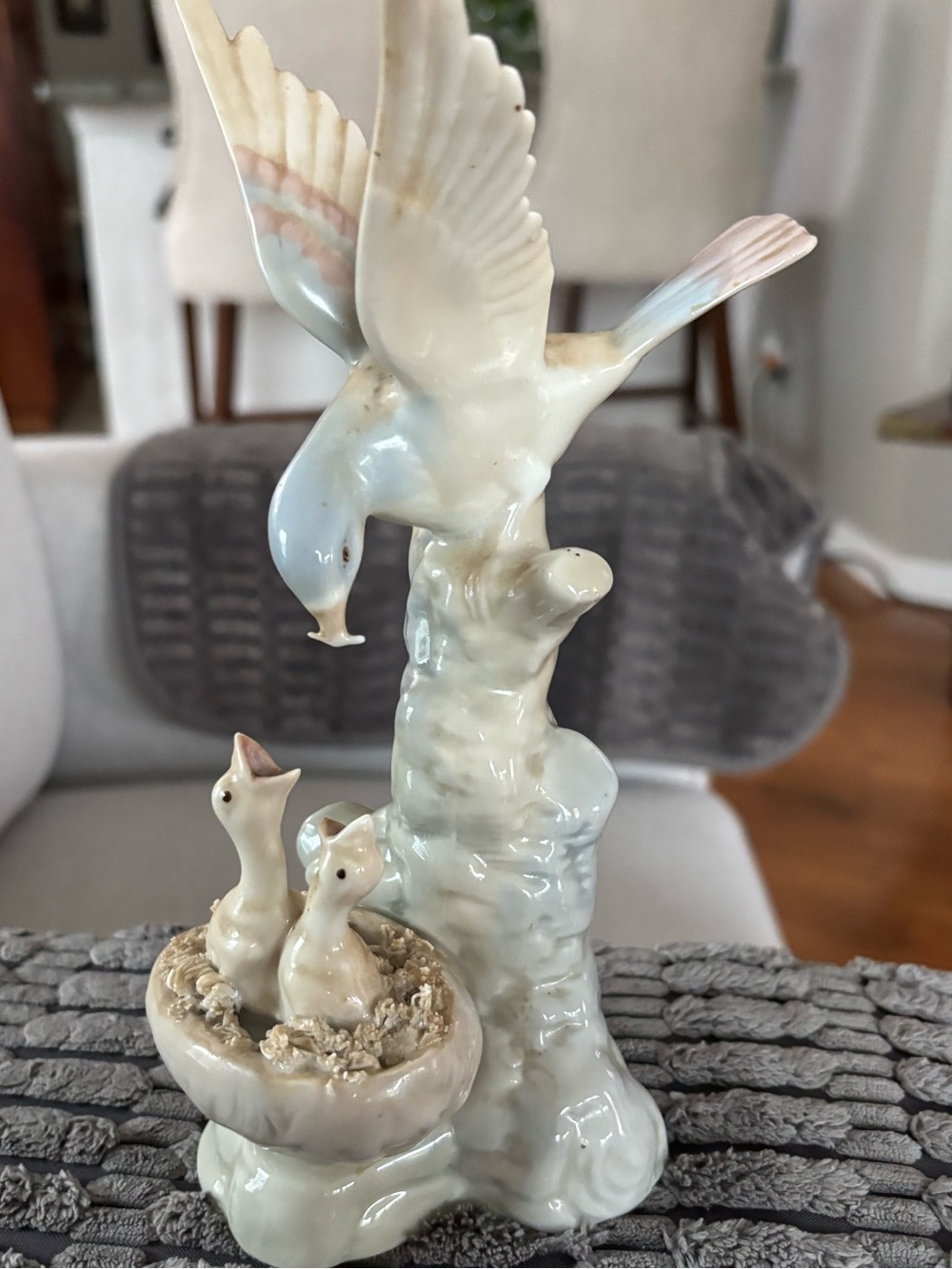 Porcelain Dove Family Figurine in Cream with Pink Accents
